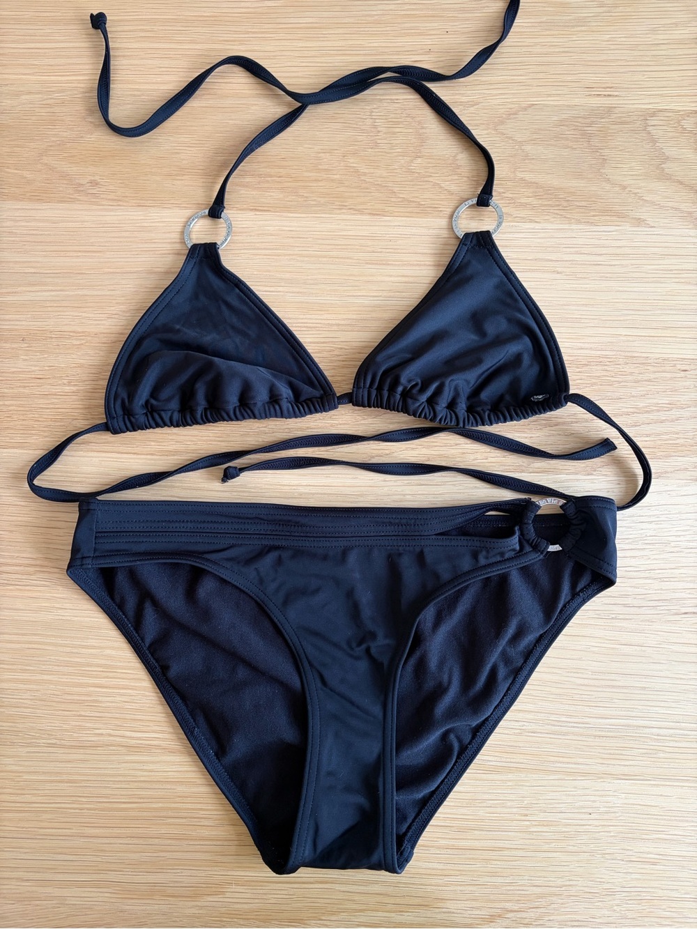 La Vie En Rose Black Triangle Ring Bikini Set